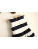 Ivory Navy Blue Stripes Taffeta Flower Girl Dress